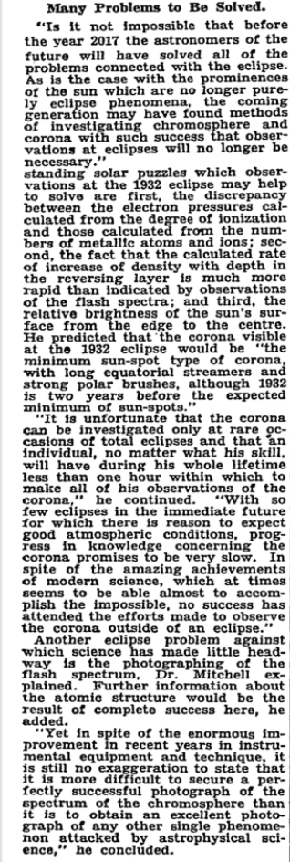 Eclipse Trip 2017: New York Times article 1932-08-14